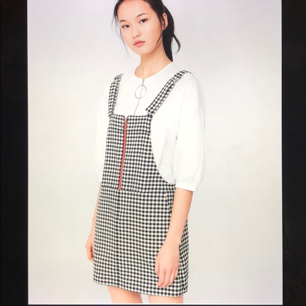 Mango Two Tone Printed Houndstooth Pinafore Dress